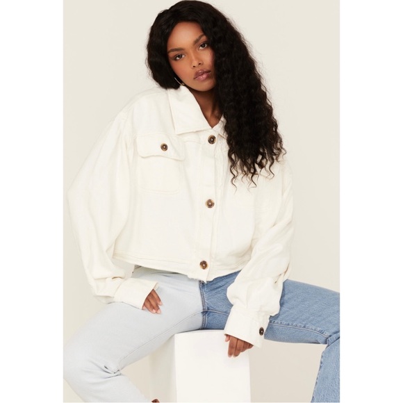 Free People Women's Saturday Cropped Shacket Large Button Up Sweater - Picture 1 of 4